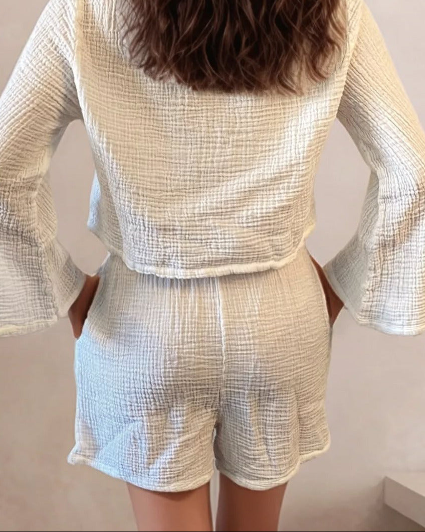 beyaz coco müslin şort günlük şıklık gabi gabrielle
