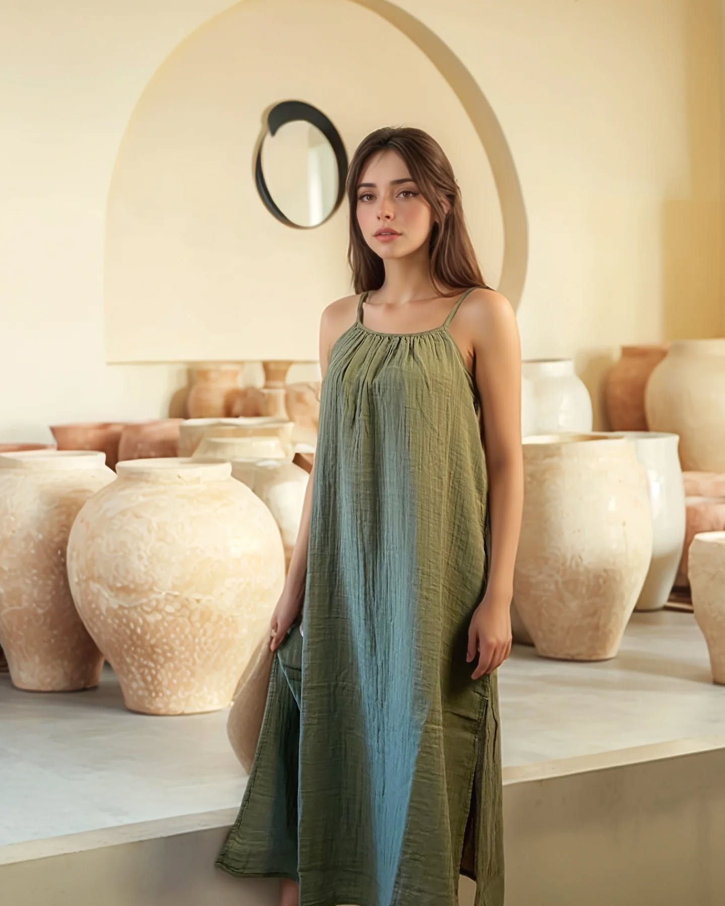 Demeter Yırtmaçlı Müslin Elbise