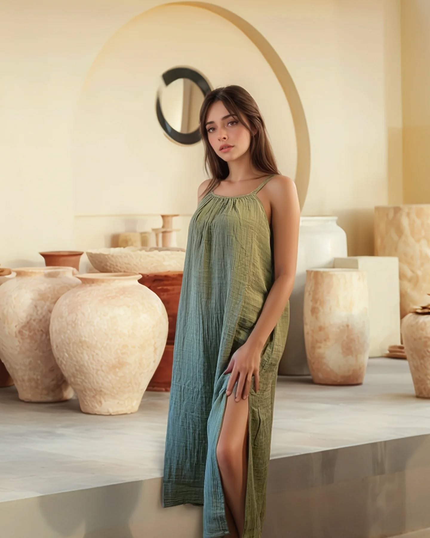 Demeter Yırtmaçlı Müslin Elbise