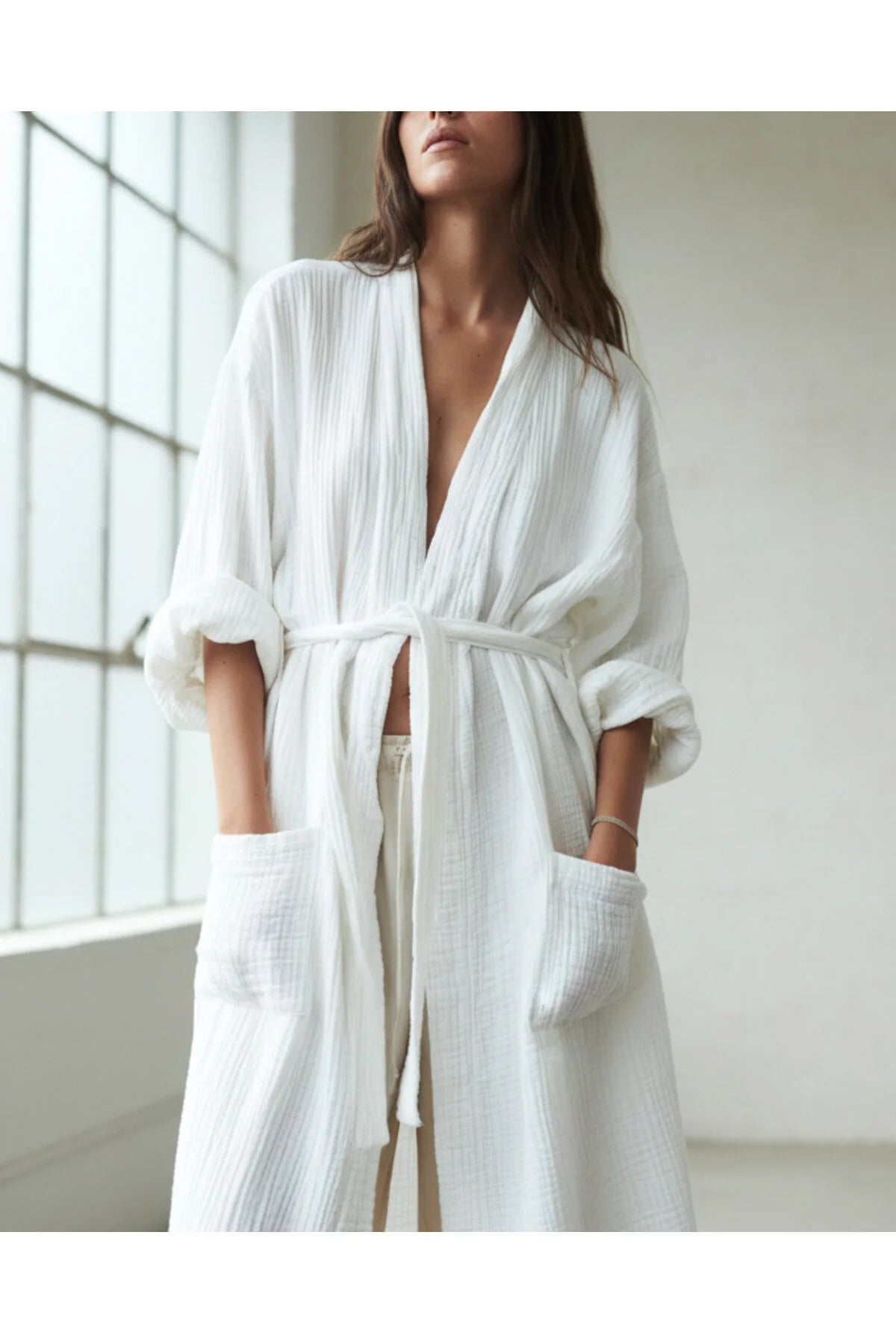 Patra Pamuk Müslin Unisex Bornoz Beyaz