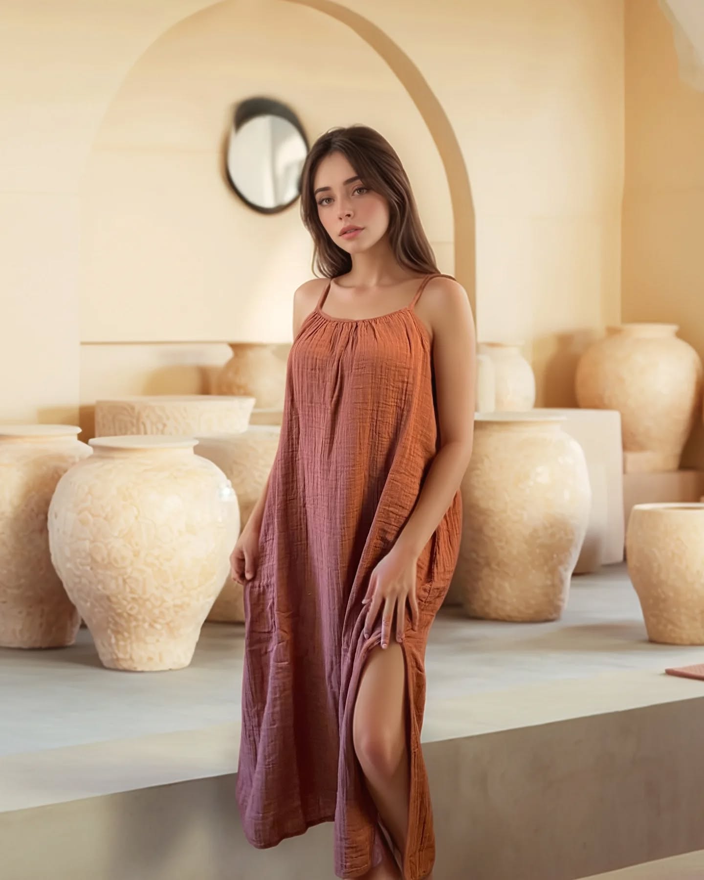 Demeter Yırtmaçlı Müslin Elbise