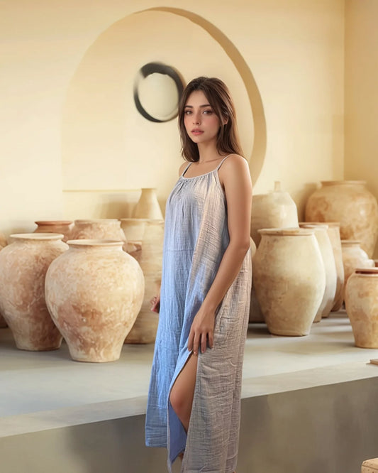 Demeter Yırtmaçlı Müslin Elbise
