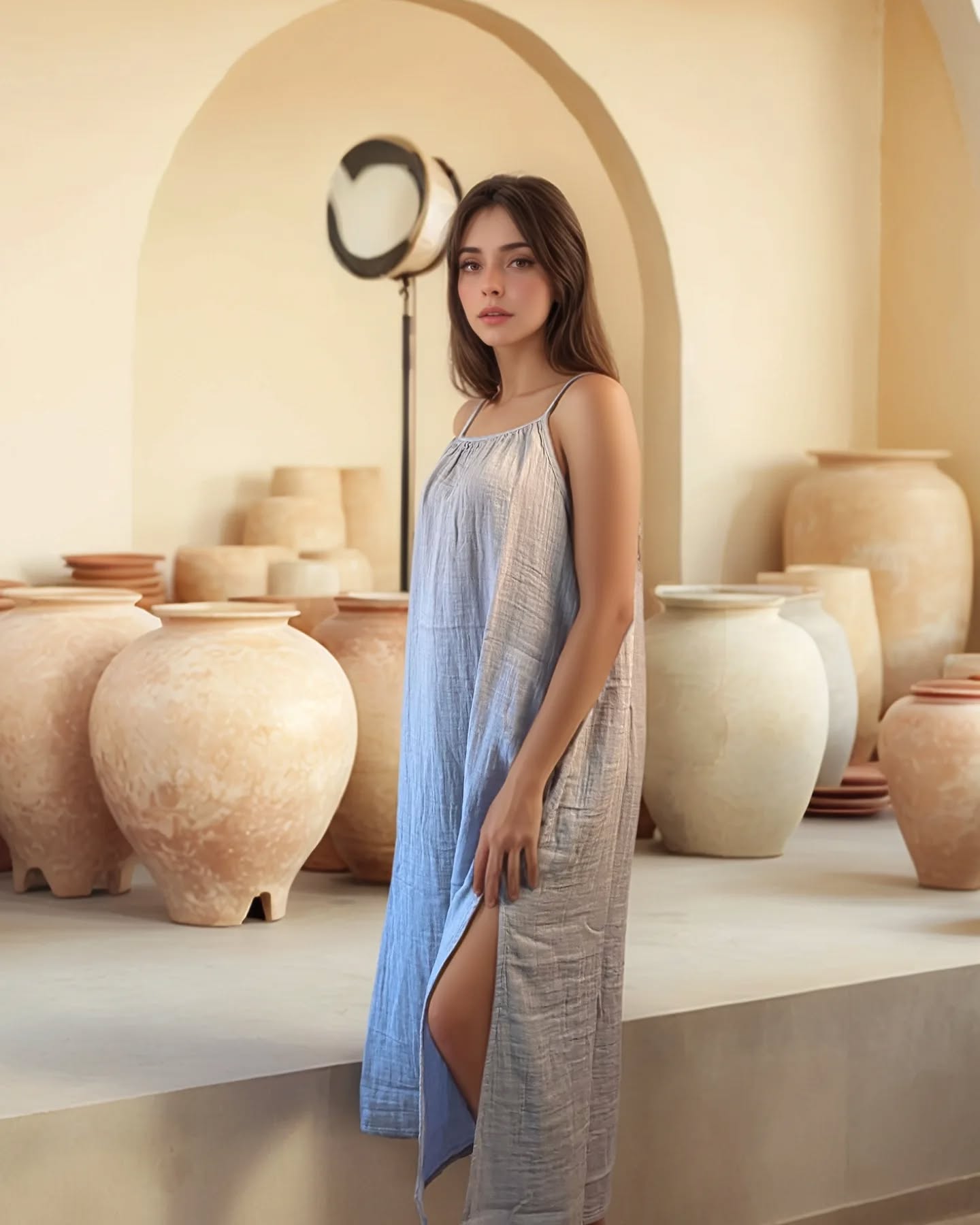 Demeter Yırtmaçlı Müslin Elbise