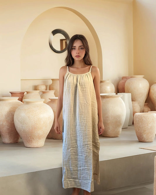 Demeter Yırtmaçlı Müslin Elbise