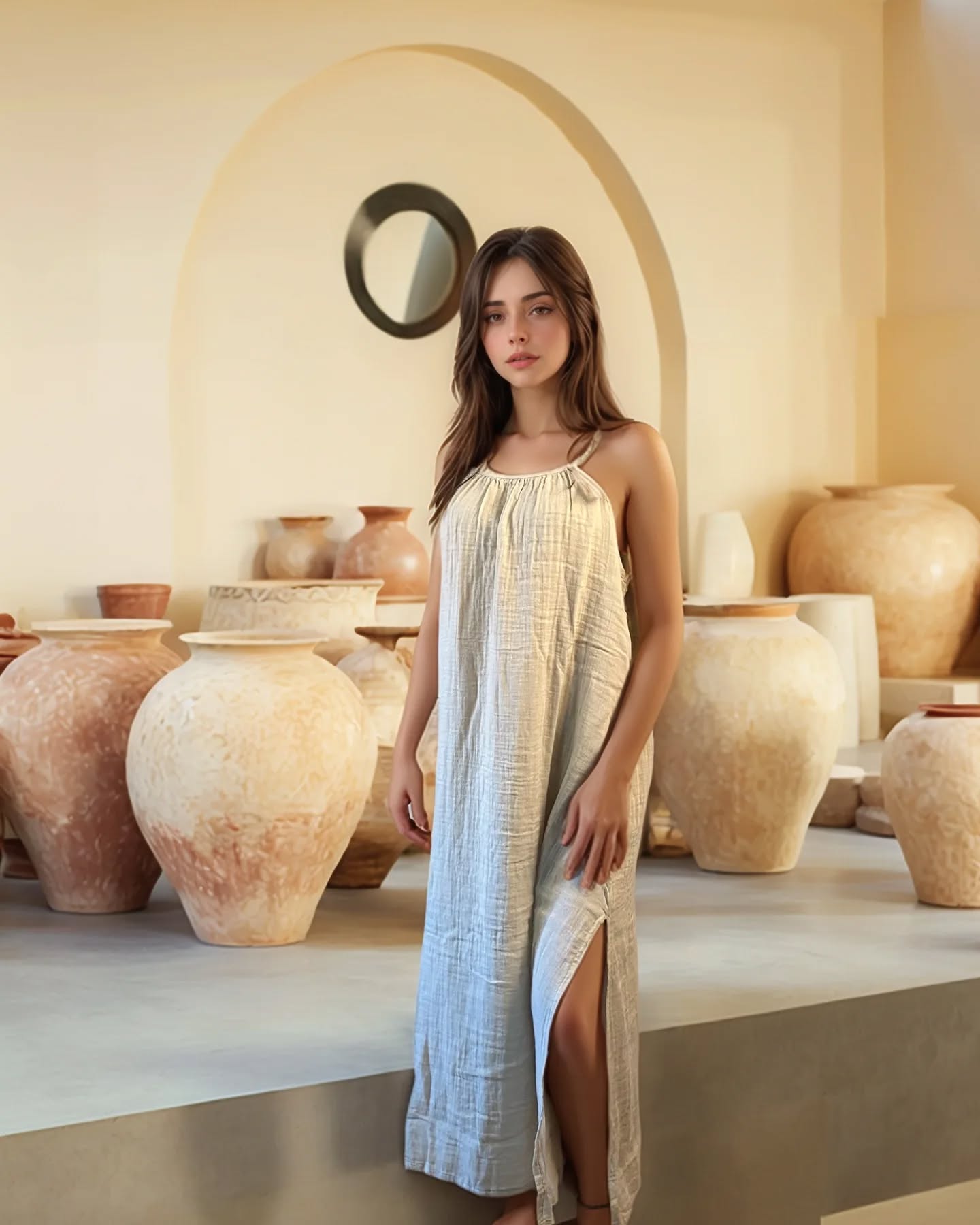 Demeter Yırtmaçlı Müslin Elbise