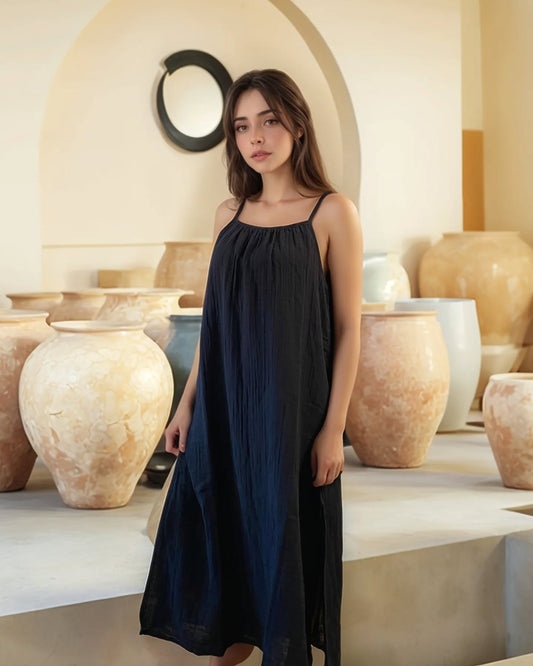 Demeter Yırtmaçlı Müslin Elbise