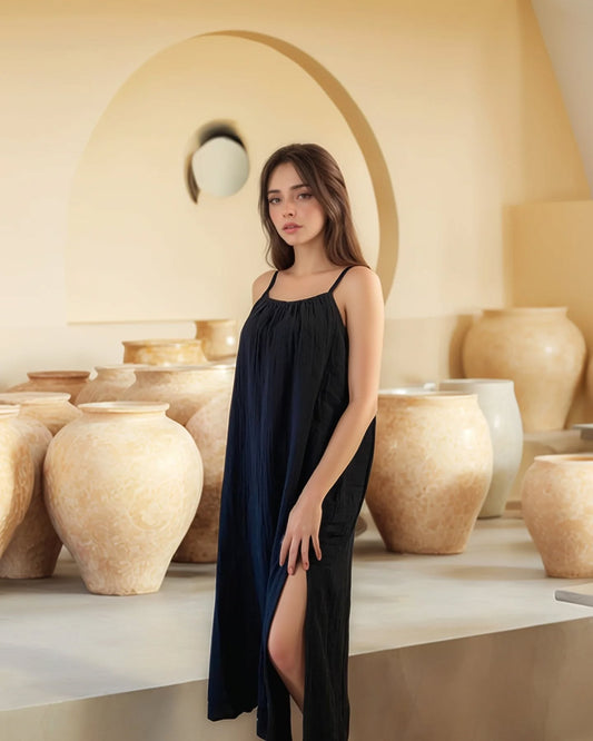 Demeter Yırtmaçlı Müslin Elbise