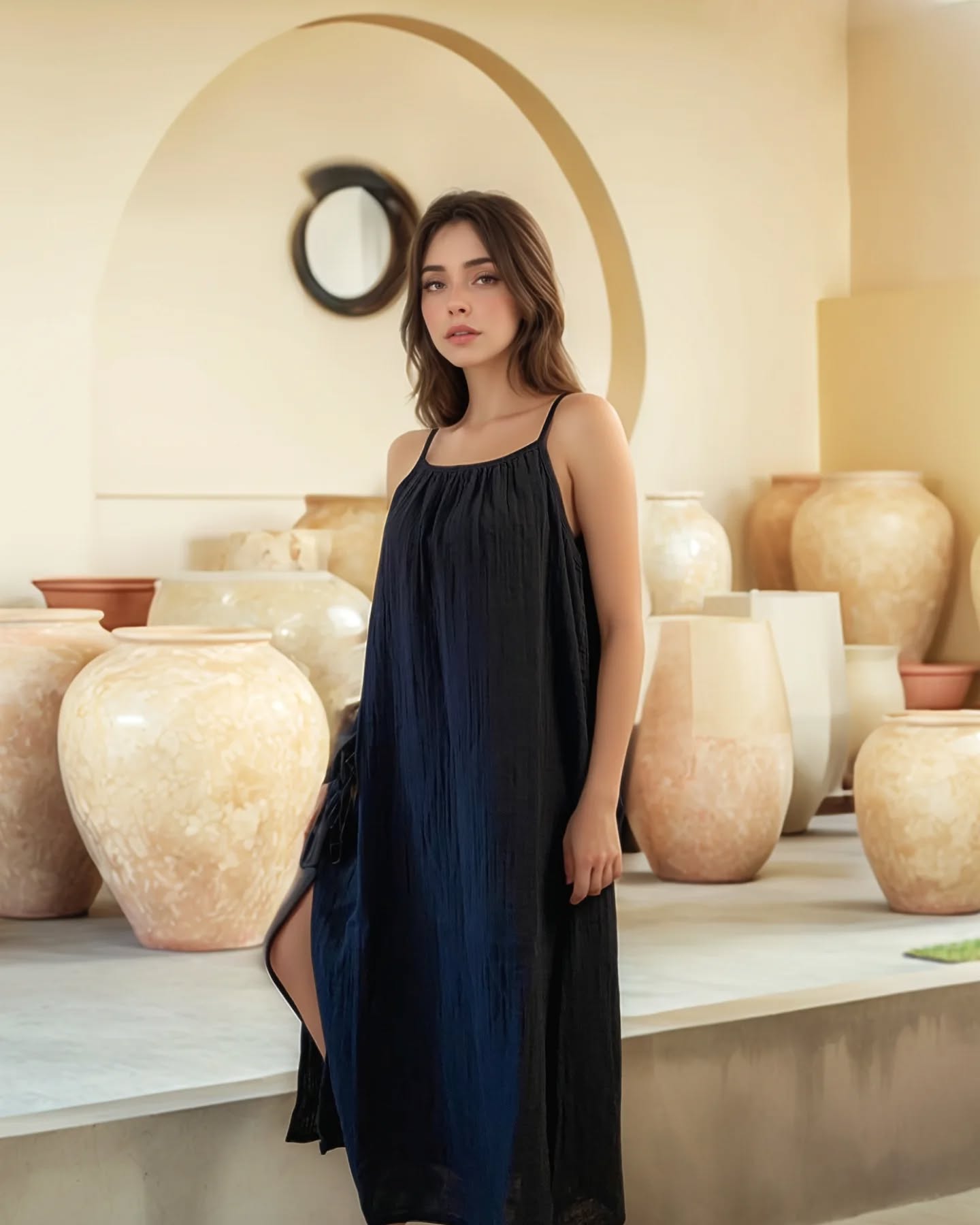 Demeter Yırtmaçlı Müslin Elbise