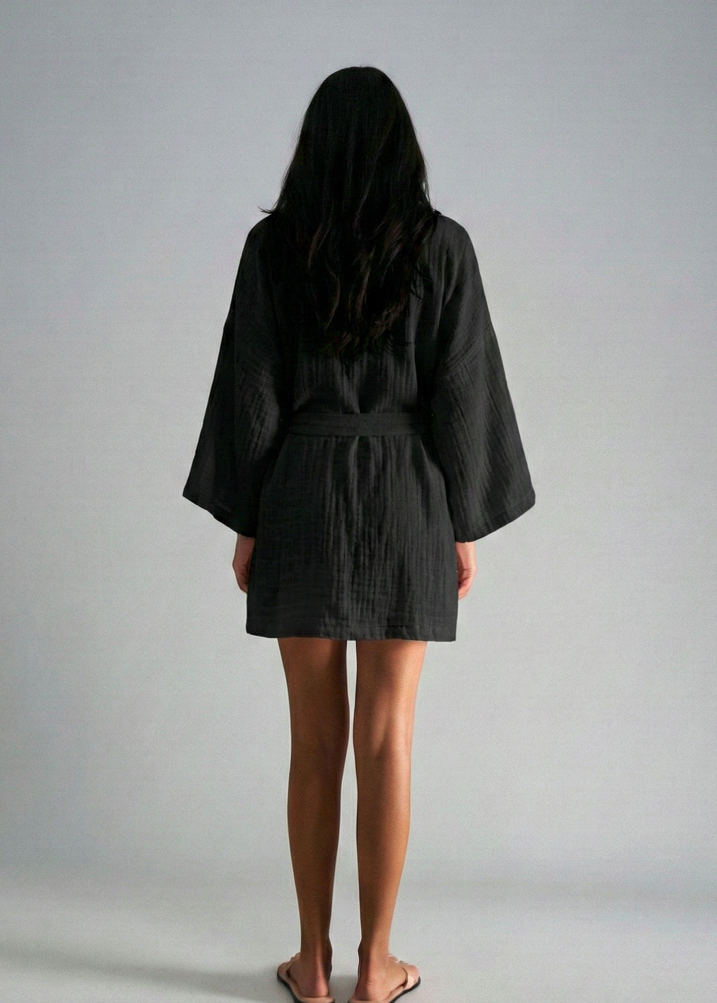 Atera Pamuk Müslin Kimono - Siyah