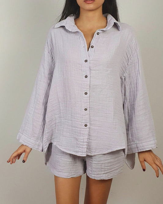 manşetsiz gri müslin gömlek gabi gabrielle