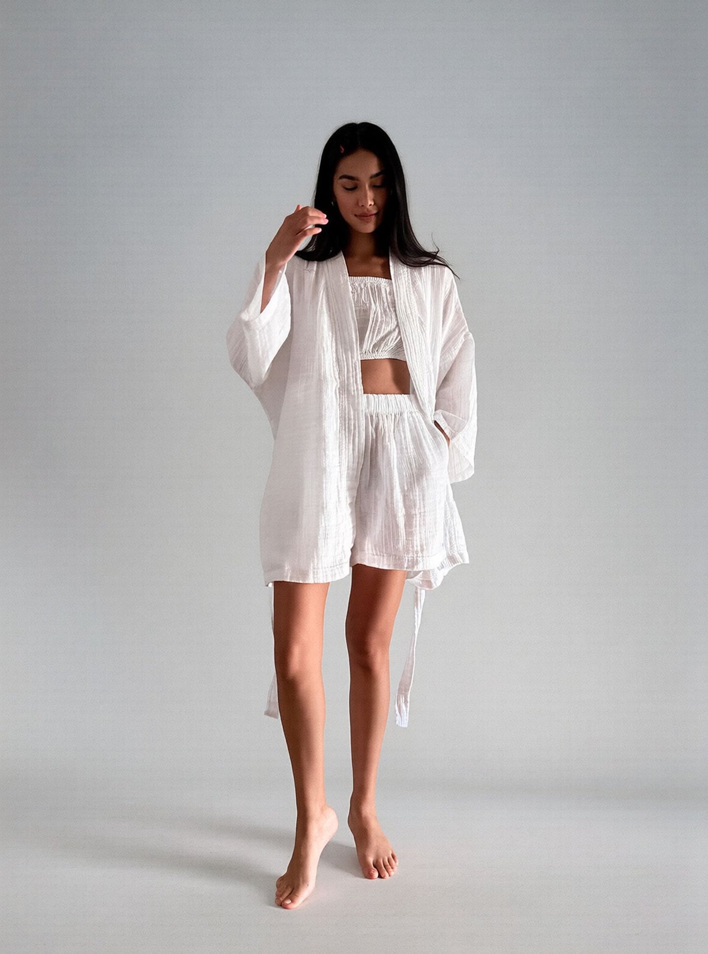 Atera Pamuk Müslin Kimono - Beyaz