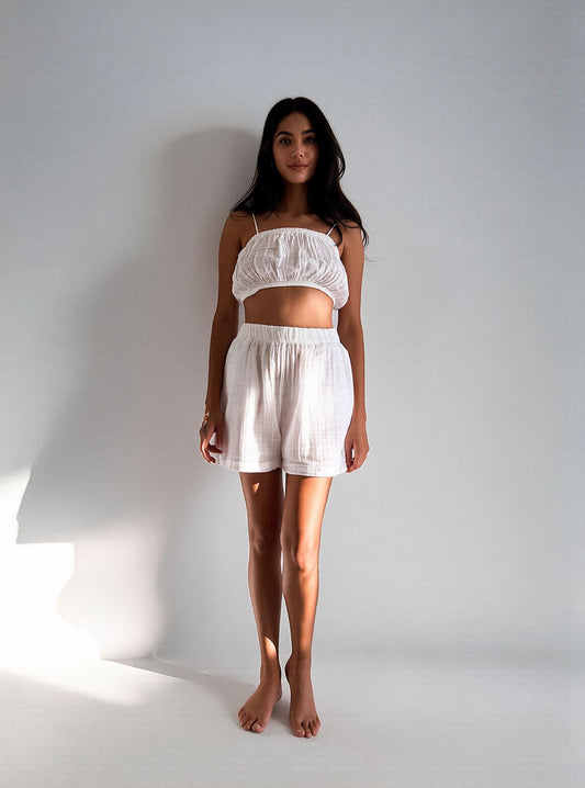 Thalia Pamuk Müslin Şort - Beyaz