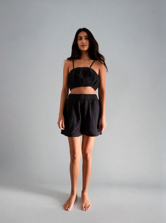 Thalia Pamuk Müslin Şort - Siyah