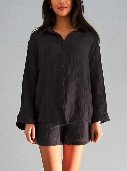 Salaş Pamuk Müslin Gömlek - Siyah