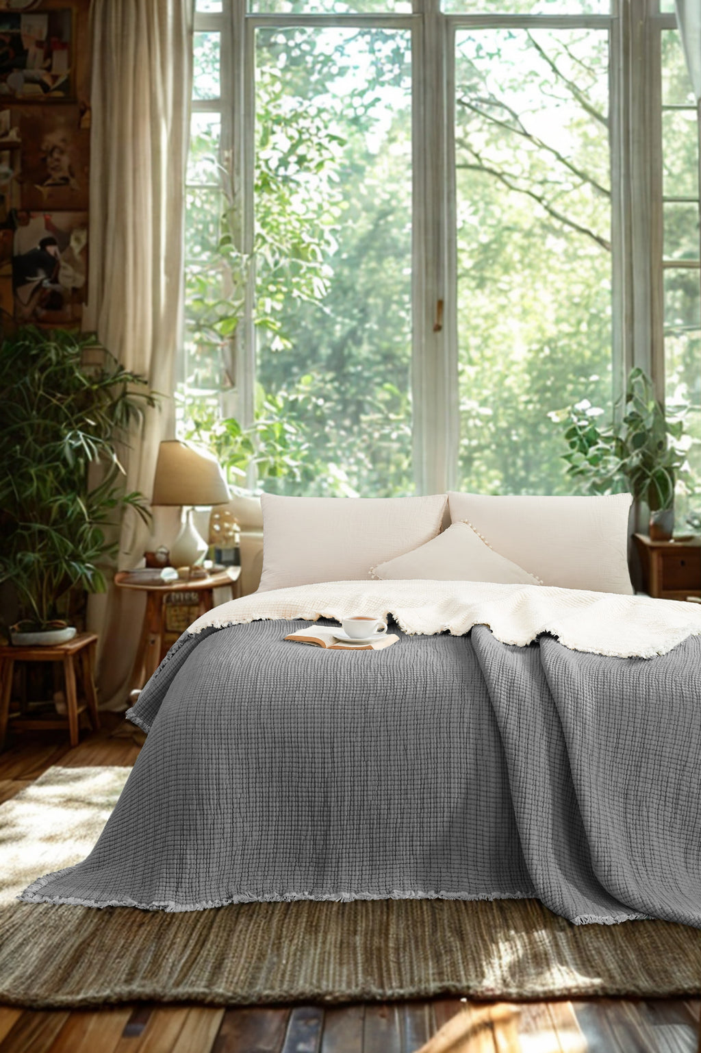 Aje Pamuk Müslin Çok Amaçlı Yatak Örtüsü Yorgan