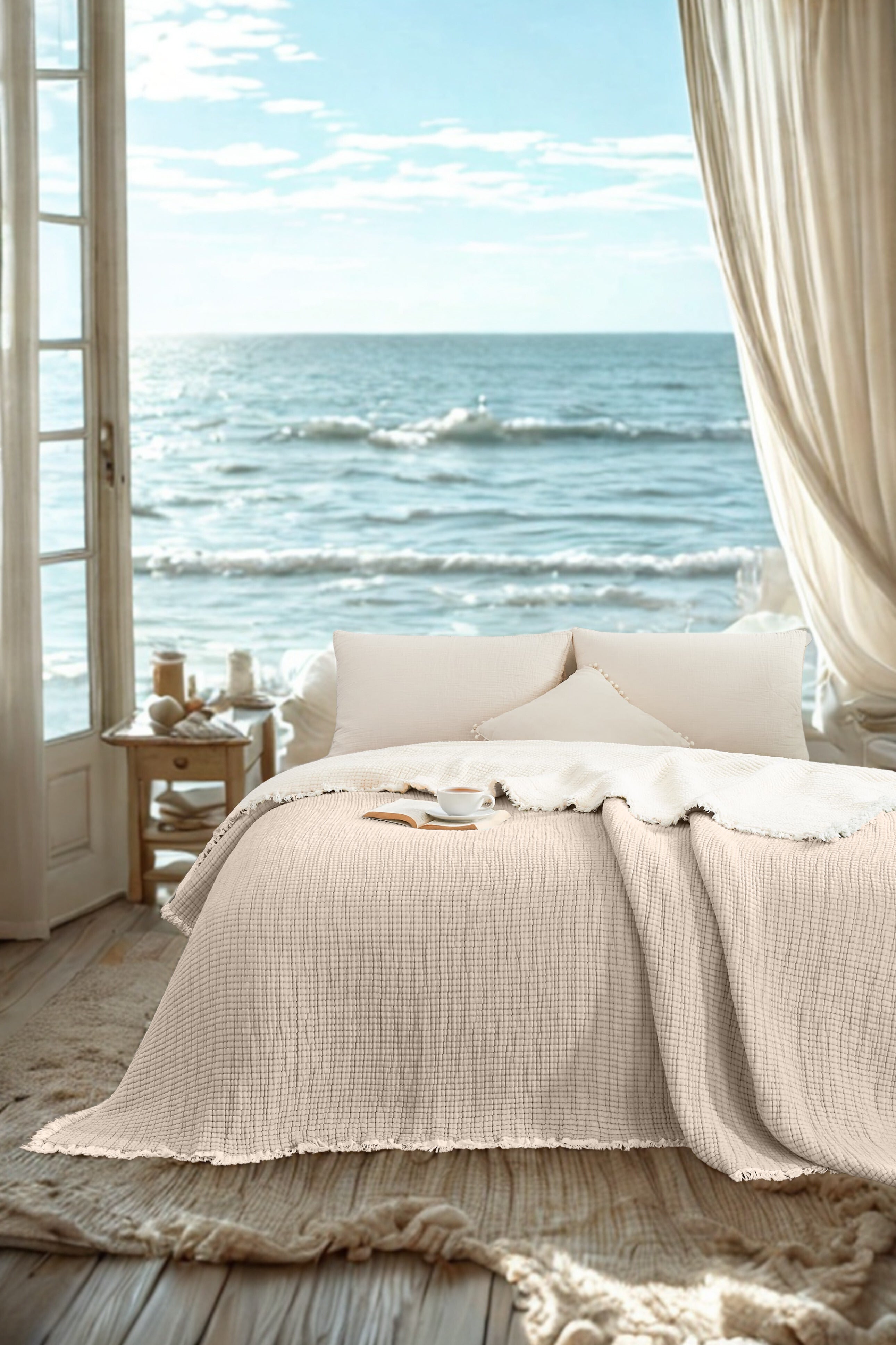 Aje Pamuk Müslin Çok Amaçlı Yatak Örtüsü Yorgan