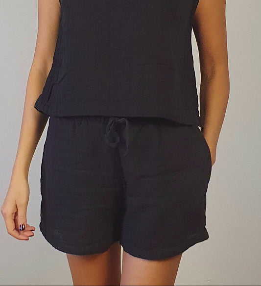 Aria Pamuk Müslin Şort - Siyah